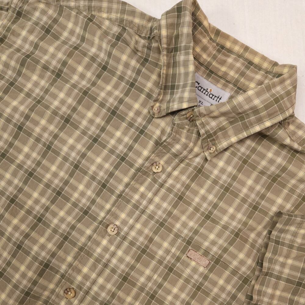 Carhartt Button Down Shirt Men's XL Green Plaid Short Sleeve 100% Cotton